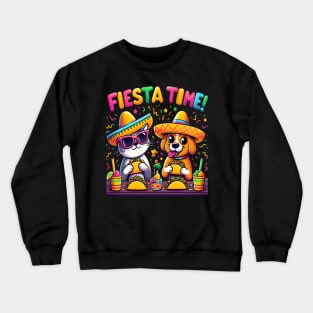 funny cat dog taco Time Cinco de mayo Crewneck Sweatshirt